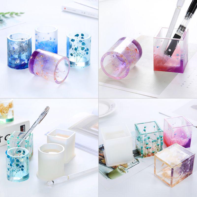 Silicone Mold Epoxy Resin DIY Pen Container Organizer Square Round Storage Holder Silica Molds Crafts Jewelry Making Charms
