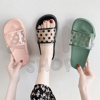 👡รองเท้าแตะ รองเท้าแฟชั่นลายจุด สีสันสดใส ราคาถูถ ใส่สบาย เบาสบายเท้า รองเท้าเเตะเเบบสวม T45👡