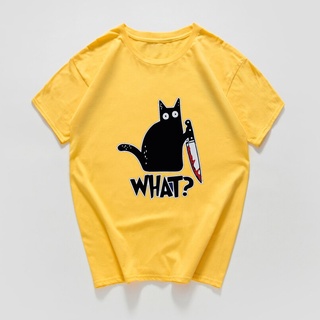เสื้อยืดวินเทจ - แมวอะไร TShirt ผู้หญิงฆาตกรรมแมวฮาโลวีนของขวัญอะนิเมะเสื้อยืดหลวมฮิปฮอปกราฟิกเสื้อ