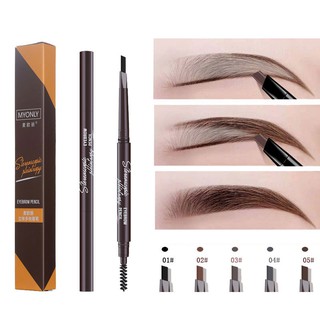 สินค้า Myonly  eyebrow pencil + eyebrow brush auto-rotating eyebrow pencil triangle double-headed makeup cosmetic waterproof, sweat-proof long-lasting and no smudging