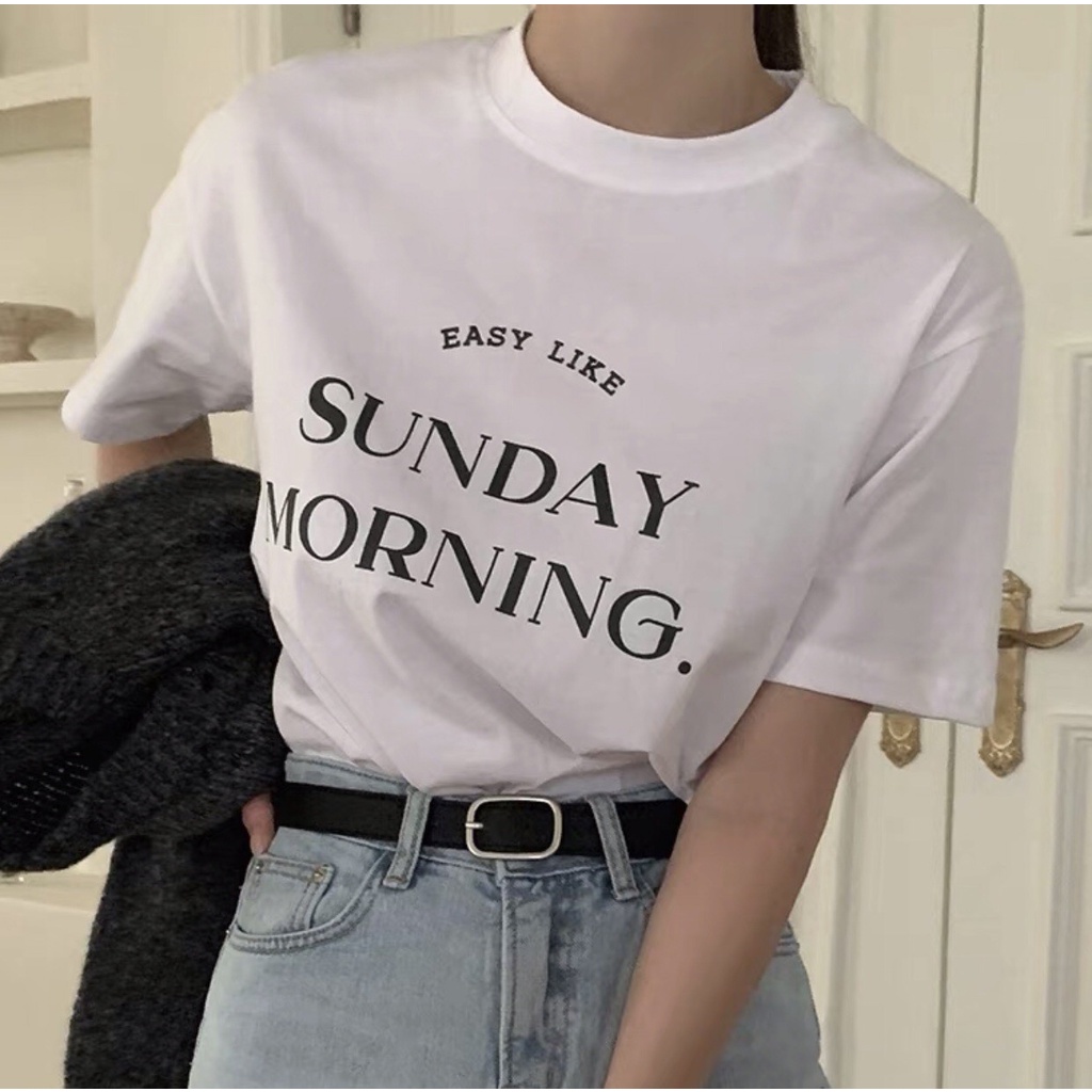 แจกโค๊ดลด-20บ-เสื้อยืด-sunday-morning-ขนาดอก40-ยาว26-ใส่สบายสไตล์-minimal-เนื้อผ้าcotton-100-นิ่ม-ใส่สบายมากก