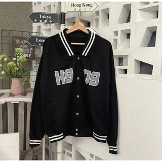 เสื้อแจ็กเก็ตเบสบอล H909 สีดํา | เสื้อแจ็คเก็ต สไตล์เกาหลี