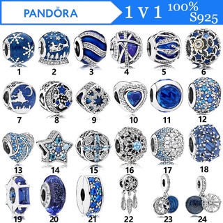 Pandora จี้ลูกปัดเงินแท้ 925s รูปเกล็ดหิมะ ดอกไม้หิมะ สีฟ้า สําหรับของขวัญวันเกิดผู้หญิง p825