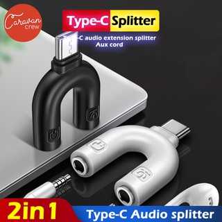 Caravan crew type-C to 2 3.5mm adapter U-type แจ๊คแปลง Splitter สำหรับต่อไมค์ และโน้ตบุ๊ค และหูฟัง