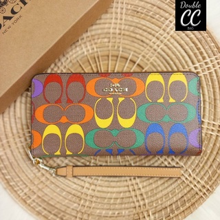 (แท้ 💯%‼ Factory) COACH LONG ZIP AROUND WALLET IN RAINBOW SIGNATURE CANVAS (COACH C4537 )