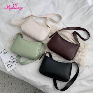 beginning กระเป๋าสะพายไหล่กระเป๋าถือสําหรับสตรีหนัง pu totes สีพื้นเหมาะกับการพกพาเดินทาง