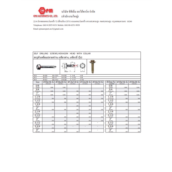 สกรูหัวเหลี่ยมปลายสว่าน-เกลียวถี่-รุ้ง-ขนาด-10x16g-self-drilling-screws-hexagon-head-with-collar