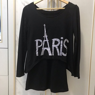 ส่งต่อเสื้อแขนยาวดำพิมพ์ลาย Paris เก๋ๆ ผ้าอย่างดี สภาพดี ของแม่ค้าเองจ้า