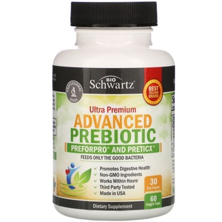 Bio Schwartz Ultra Premium Advanced Prebiotic Preforpro and Preticx Only Good Bacteria 60 Veggie Capsules พรีไบโอติก