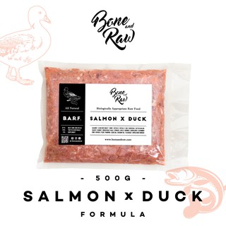 อาหารบาร์ฟ (สุนัข) BARF. สูตรปลาแซลมอนผสมเป็ด | (500g) - Salmon x Duck Formula