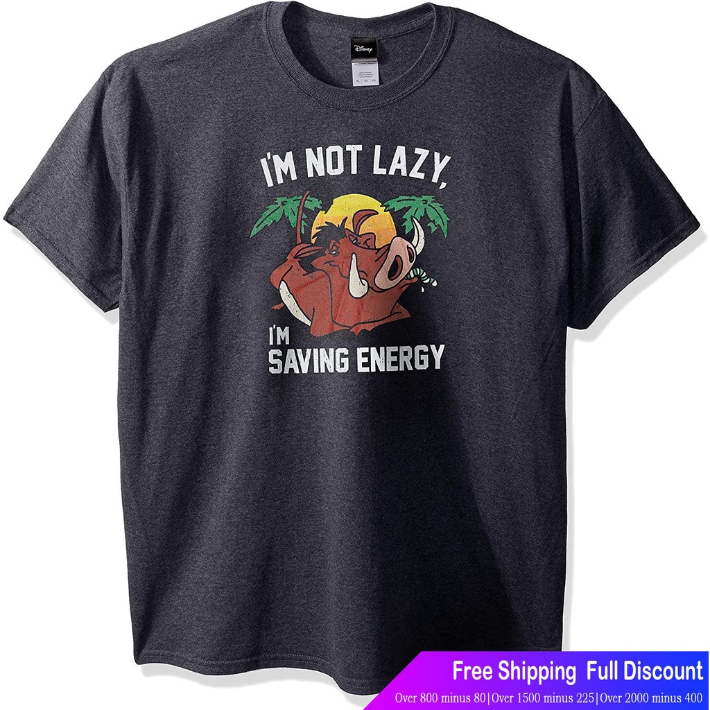 ดิสนีย์ร์ตูนพิมพ์ฤดูร้อน-ย์เสื้อยืด-disney-mens-lion-king-pumba-not-lazy-saving-energy-graphic-t-shirt-disney-t-shirt