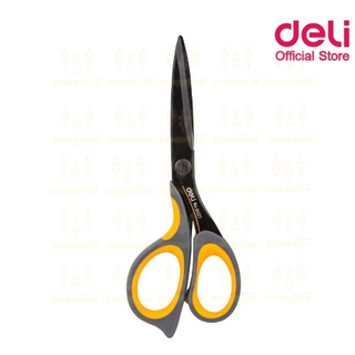 Deli 6027 Coated Office Scissors กรรไกรสแตนเลส เหล็กดำแข็งพิเศษ ขนาด 175 มิลลิเมตร มียางหุ้ม ยี่ห้อ Deli กรรไกร office