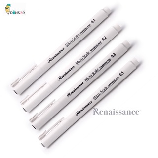 ปากกาตัดเส้นสีดำ ปากกาไมโครสเกล หัวไฟเบอร์ Renaissance Micro Scale กันน้ำ สำหรับการสเก็ตซ์ ดรออิ้ง