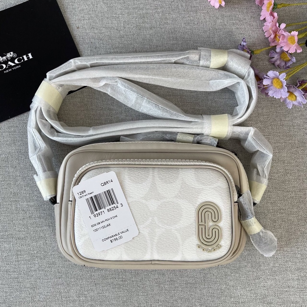 แท้-พร้อมส่ง-coach-mini-edge-double-pouch-crossbody-ใบเล็กนะคะ-ใส่-pro-max-ได้พอดีค่ะ