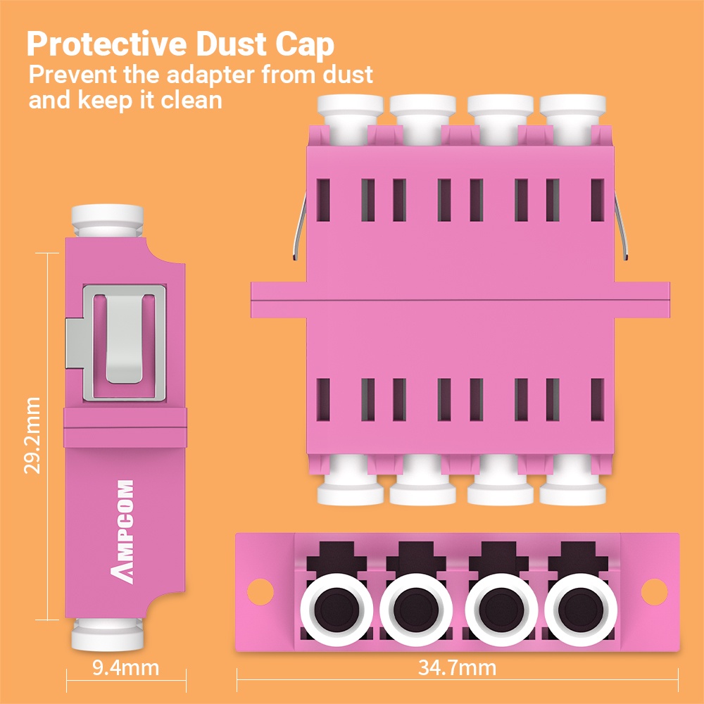 ampcom-lc-เป็น-lc-quad-คัปเปลอร์ออปติคอลไฟเบอร์ออปติคอล-os1-os2-om1-om2-om3-om4-อะแดปเตอร์ออปติกหน้าแปลนเต็มหน้าแปลน-smf-mmf-ตัวเมีย-เป็นตัวเมีย-apc-upc