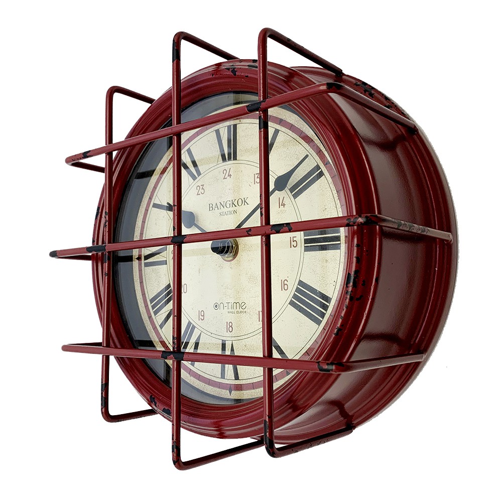 นาฬิกาแขวน-retro-style-industrial-สีแดง-โรงงานเก่า-ลูกกรง-โลหะ-8-6-นิ้ว-22-cm