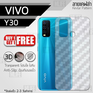 MLIFE - ฟิล์มหลัง Vivo Y30 / Y50 ฟิล์มเคฟล่า ฟิล์มใส ฟิล์มหลังเครื่อง ฟิล์มกันรอย ฟิล์ม - Kevlar Screen Protector