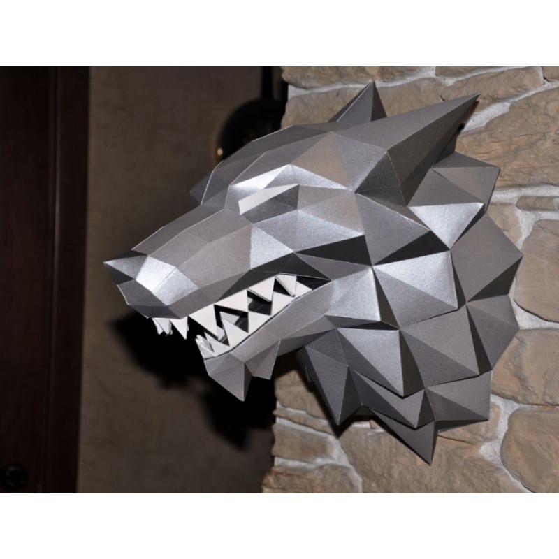 จิ๊กซอว์โมเดลกระดาษ3มิติหัวหมาป่า-papercraft-wolf-head-3d