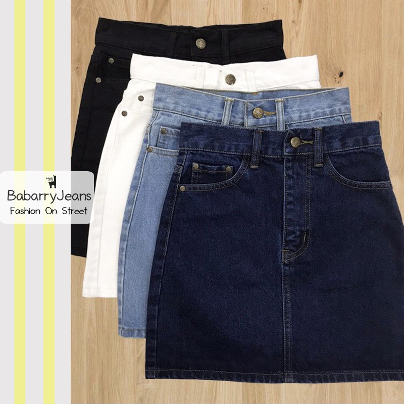 ภาพหน้าปกสินค้าBabarryJeans กระโปรงยีนส์ เอวสูง รุ่นคลาสสิค ยาว 16 นิ้ว (ORIGINAL) ผ้ายีนส์ไม่ยืด สีดำ/ สีขาว/ สียีนส์อ่อน/ สียีนส์เข้ม