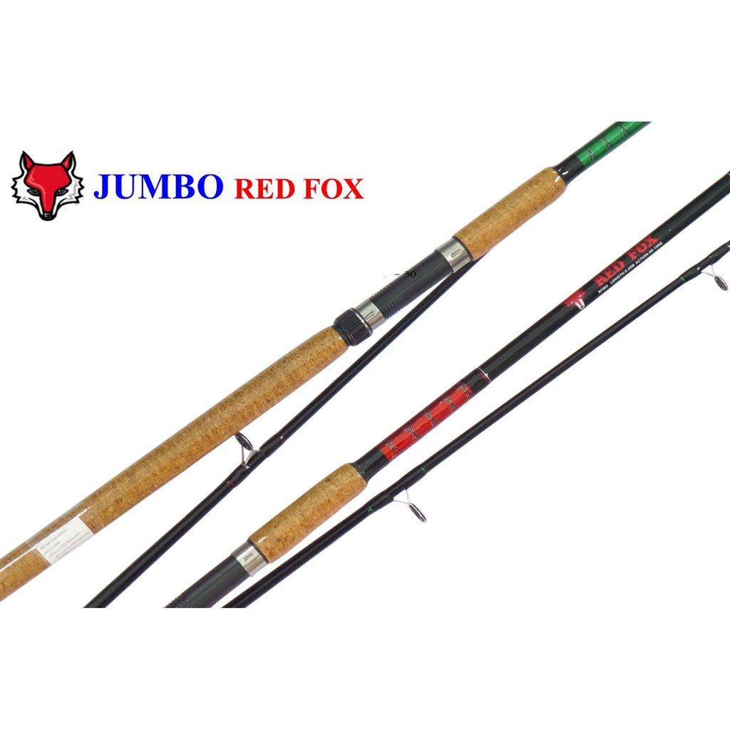 jumbo-red-fox-คันสปินนิ่งไฟเบอร์-2-ท่อนต่อกลาง-ขนาด-6-10-ฟุต-ด้ามเคลือบก๊อก-คันเบ็ดตกปลาหน้าดิน-คันเรดฟ็อก-คันหน้าดิน