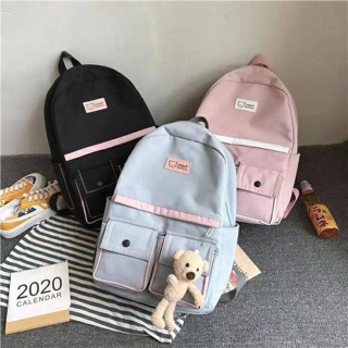 กระเป๋าสะพายหลังสไตล์เกาหลี ขนาด15-16นิ้ว พร้อมส่งค่ะ(หมี3สี