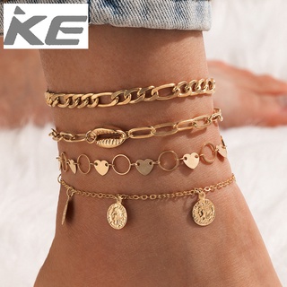 Popular Jewelry Beach Love Circle Piece Chain 4 Piece Chain Gold Anklet Jewelry Women for girl