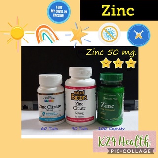 สินค้า Zinc Citrate 50 mg. (ขนาด 60/90/100 เม็ด) [21st Century/Natural Factor/Puritan]