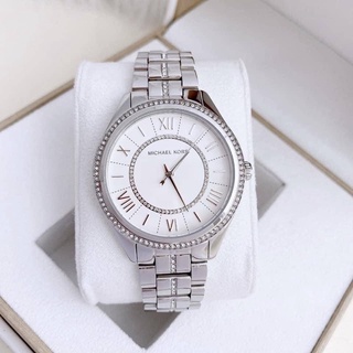 (ผ่อน0%) นาฬิกา Michael Kors Womens Lauryn Stainless-Steel Watch MK3718 สแตนเลส สีเงิน หน้าปัดล้อมคริสตัล 37 มม.