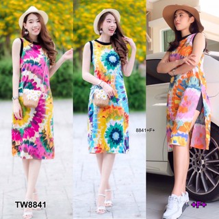 TW8841 เดรส ผ่าข้างลายมัดย้อม ใส่ยืดได้ตามสัดส่วน (ฟรีไซร้) +++สอบถามสินค้าก่อนสั่ง