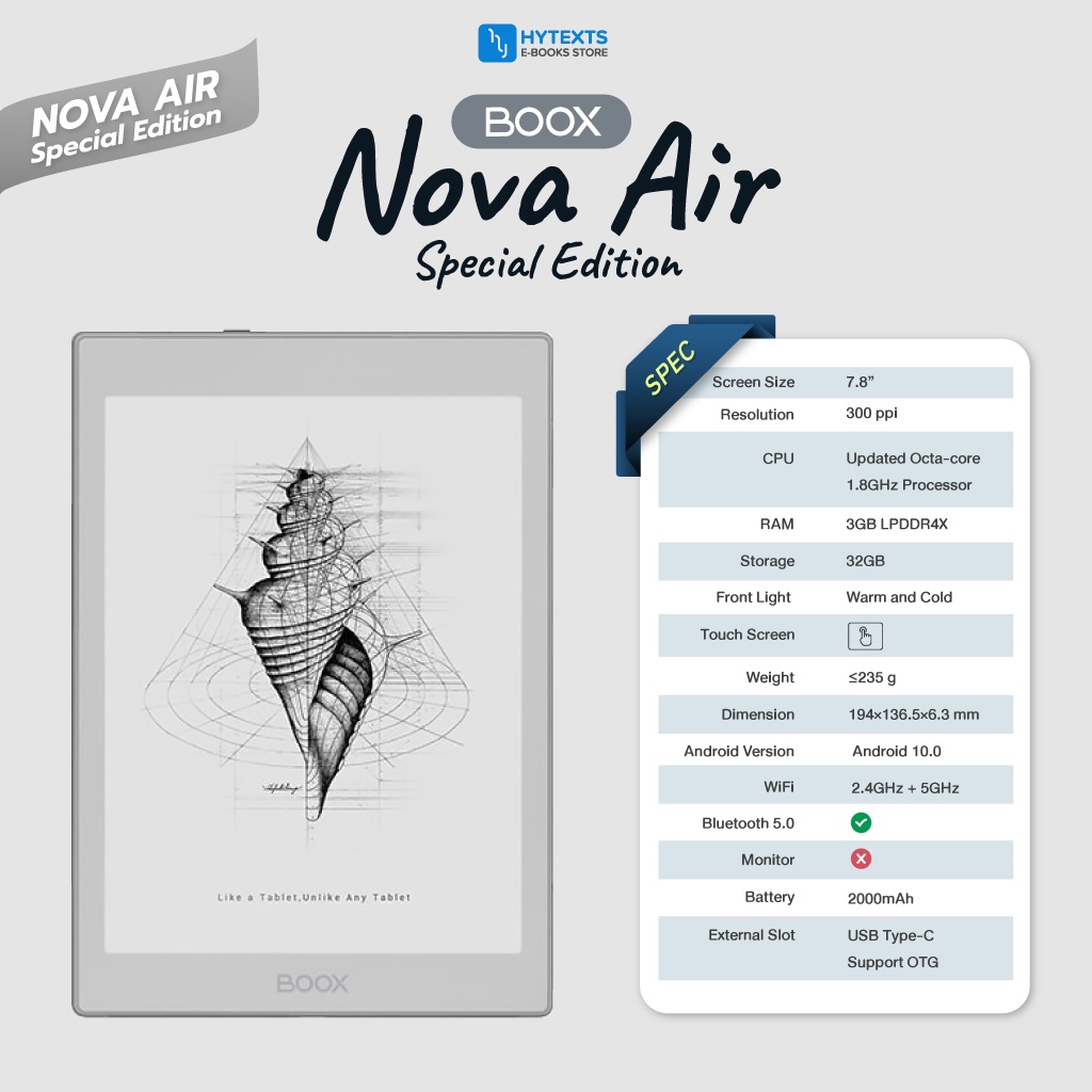 ภาพหน้าปกสินค้าE-Reader BOOX NOVA AIR SPECIAL EDITION (NO STYLUS) 7.8 นิ้ว ปี 2022 จากร้าน hytexts_officialshop บน Shopee
