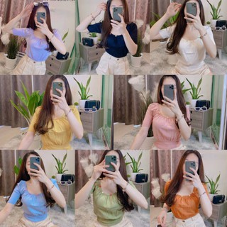 สินค้า 🌈SpinnyHouse🌈 เสื้อคอเว้า ติดดอกไม้ ละมุนสุดๆ เสื้อจั้มเอว ผ้าไหมพรมเด้ง ๆ แน่น ๆคือแบบยืดได้เยอะมากอะ 🌈รุ่น ลูกปัด