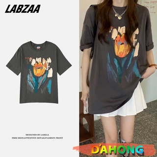 Dahong 💖เสื้อยืดโอเวอร์ไซส์ผู้หญิง พิมพ์ลาย  oversize เสื้อแฟชั่นสไตล์เกาหลีน่ารัก 2324