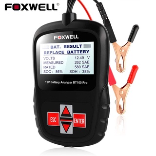 Foxwell เครื่องทดสอบแบตเตอรี่รถยนต์ BT100 6V 12V สําหรับ AGM GEL 100 ถึง 1100CCA 200AH