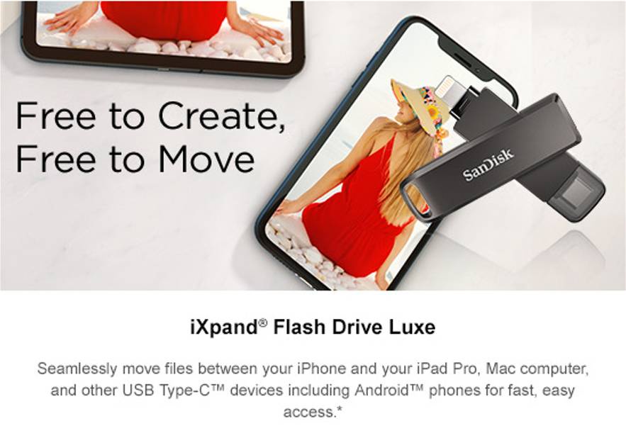 มุมมองเพิ่มเติมของสินค้า SanDisk iXpand Flash Drive Luxe 128G (SDIX70N-128G-GN6NE) แฟลชไดรฟ์2in1ใช้สำหรับ iPhone และ USB Type C