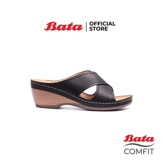 Bata บาจา Comfit  รองเท้าเพื่อสุขภาพแบบสวมเสริมส้น ใส่ง่าย น้ำหนักเบา รองรับน้ำหนักเท้าได้ดี ส้นสูง 2.5 นิ้ว สำหรับผู้หญิง รุ่น Crossy สีดำ 6616417