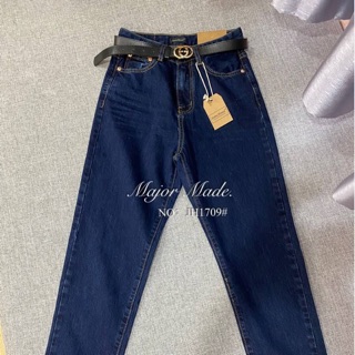 -High-waist  jeans กางเกงยีนส์ทรงบอยสีเข้ม 【Major Made.】No.JH1709#