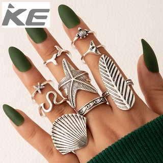 Vintage Jewelry Starfish Shell Ring Set Fishtail Feather Ring Nine-piece Set for girls for wom