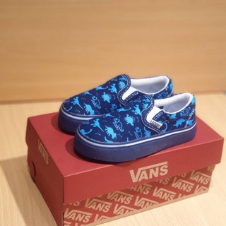 VANS รองเท้าสลิปออน ลายไดโนเสาร์ สีน้ําเงิน สําหรับเด็ก