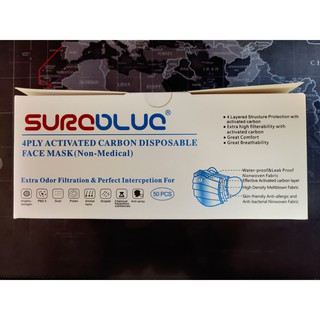 หน้ากาก อนามัย SURE BLUE หน้ากากอนามัย แบบคาร์บอน 4 ชั้น ของแท้ ป้องกัน PM2.5