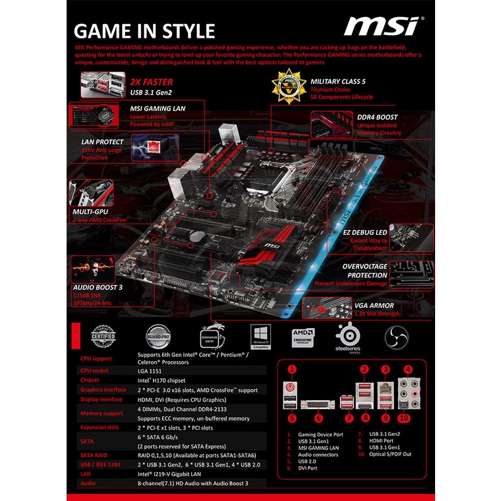 mainboard-intel-msi-h170a-gaming-pro-socket-1151-มือสอง-พร้อมส่ง-แพ็คดีมาก-แถมถ่านไบออส