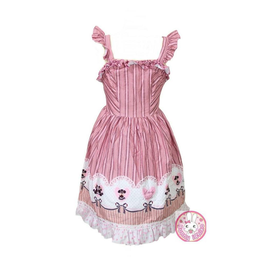 bodyline-เดรส-อก-30-34-นิ้ว-สีชมพู-ลายหน้องหมา-พุดเดิ้น-น่ารัก-มือสอง