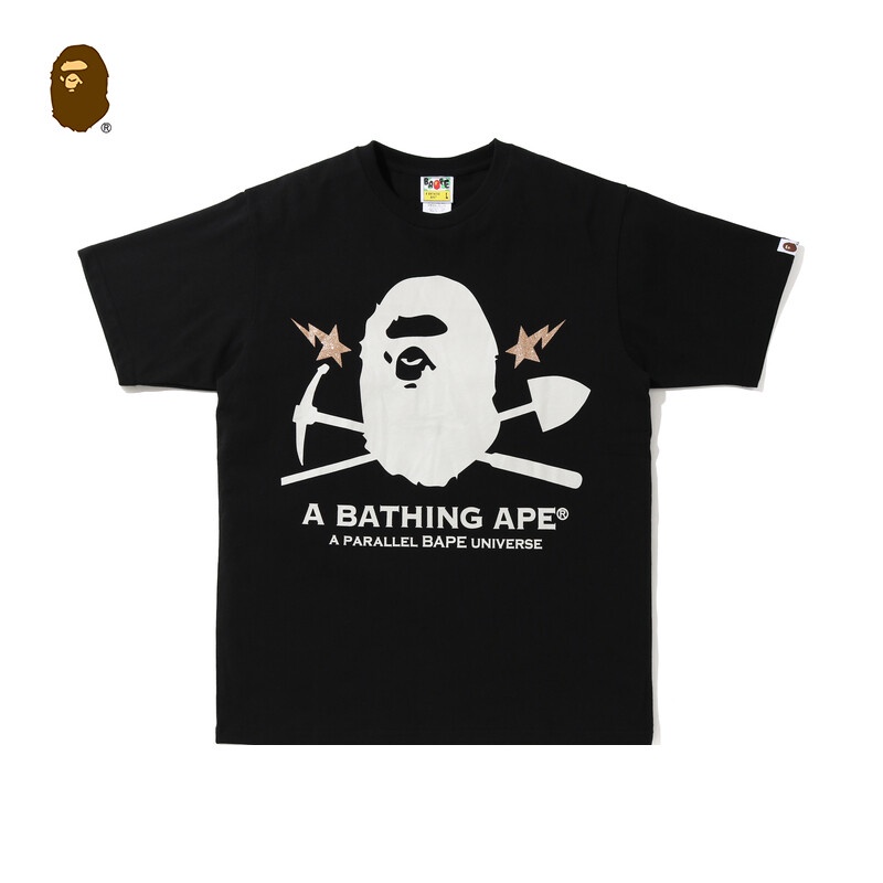 hh-bape-แฟชั่นของผู้ชายระยิบระยับสีชมพู-star-รูปแบบ-ape-หัวจดหมายบุคลิกภาพสบายๆคอกลมแขนสั้นเสื้อยืด-เสื้อยืดผ้าฝ้าย