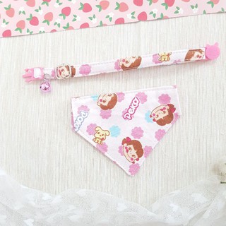 🍭🍬ปลอกคอแมว หมา ลายpeko จัง ผ้านำเข้าจากประเทศญี่ปุ่น ปลอกคอนิรภัย เพิ่มปักชื่อได้
