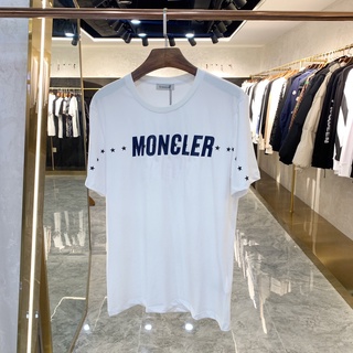 [100% Cotton] M0ncler 2022 เสื้อยืดแขนสั้นคอกลมพิมพ์ลายตัวอักษรและดาวแฟชั่นผู้ชาย