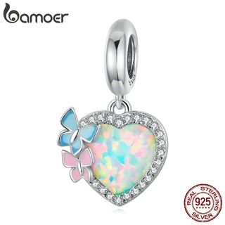 Bamoer 925 silver Butterfly opal heart style fashion charm for diy bracelet accessories SCC2101