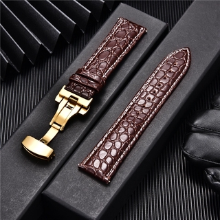 17mm 19mm Unique Crocodile Pattern Design Leather Watchbands with Stainless Steel Automatic Buckle Watch Straps