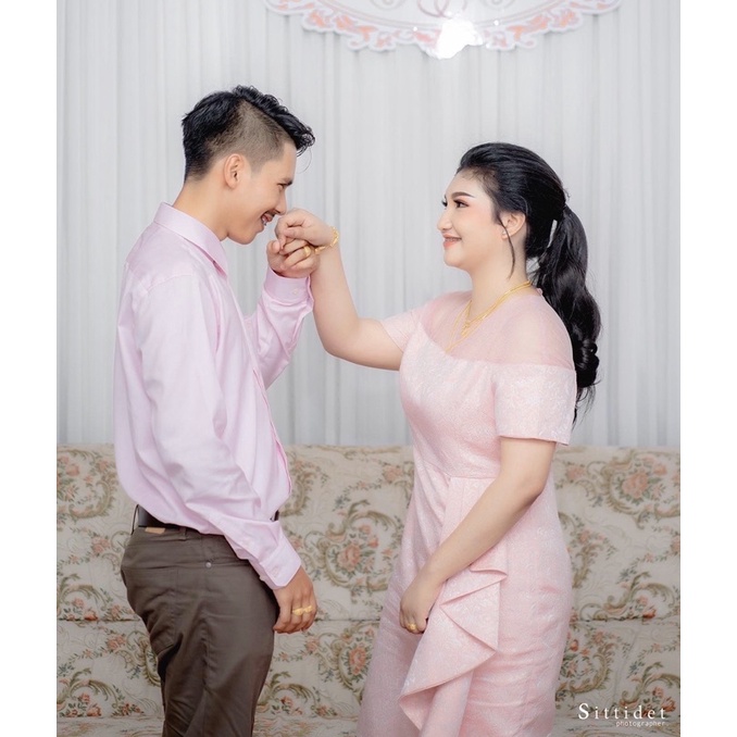 เดรสเปิดบ่าตาข่ายนิ่ม จีบสะโพก พรางพุง 3สี ชุดไปงานแต่งเพื่อนเจ้าสาว ไซส์ S-4XL มุมมองที่ 4