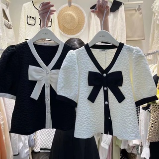 เสื้อเชิ้ตแขนสั้น ทรงหลวม ประดับโบว์ แฟชั่นฤดูใบไม้ผลิ และฤดูร้อน 2022