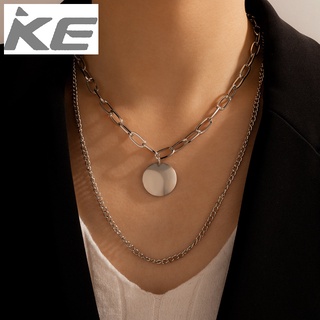 Simple Hip Hop Necklace Jewelry Frosty Punk Geometric Disc Pendant Buckle Double Necklace for