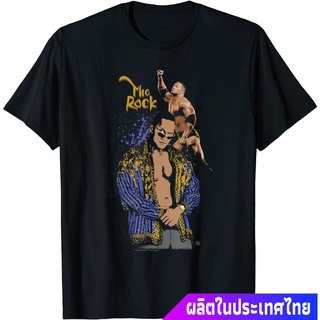 COD มวยปล้ำอาชีพ มวย มวยปล้ำลีก อเมริกา WWE The Rock Vintage Colorized  คอกลม แฟชั่น  ผ้าฝ้ายแท้ เสื้อยืด ผ้าฝ้ายแท้